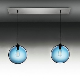 Suspension moderne à 2 lampes en verre au design rond et bleu à bulles