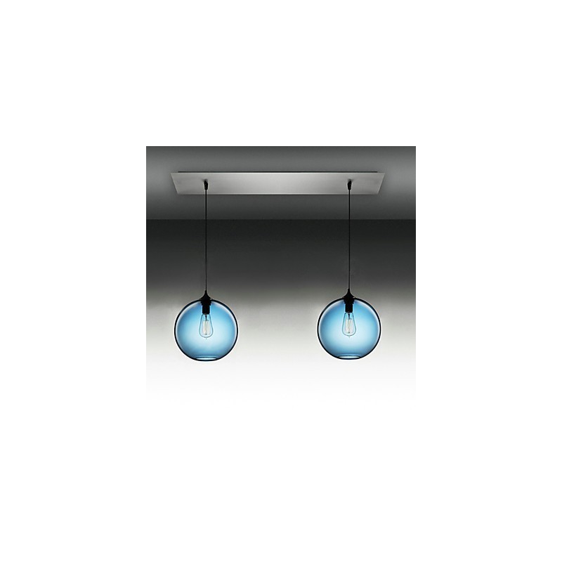Suspension moderne à 2 lampes en verre au design rond et bleu à bulles