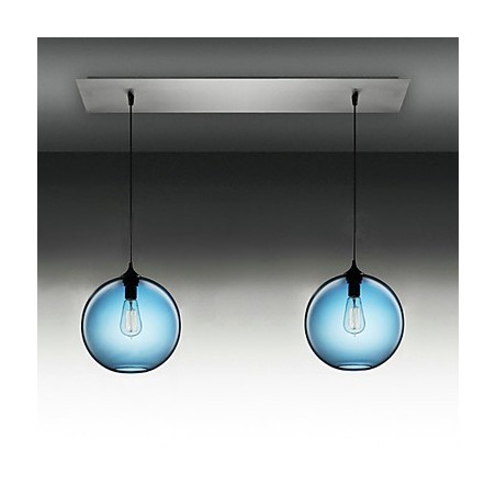 Suspension moderne à 2 lampes en verre au design rond et bleu à bulles Suspension moderne à 2 lampes en verre au design rond et bleu à bulles