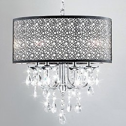 Suspension moderne à 4 lumières avec gouttes de cristal