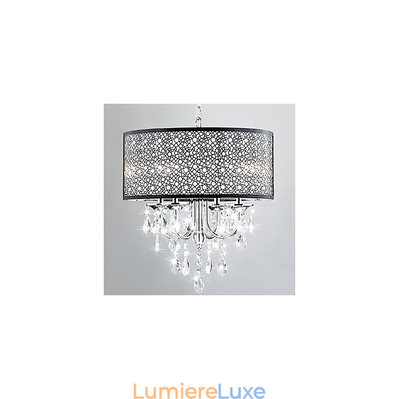 Suspension moderne à 4 lumières avec gouttes de cristal