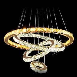 Lustre suspendu en cristal K9 transparent, 4 anneaux ronds, grand anneau (blanc chaud), autre (blanc froid)
