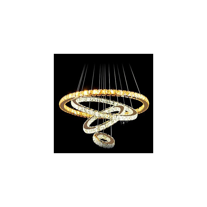 Lustre suspendu en cristal K9 transparent, 4 anneaux ronds, grand anneau (blanc chaud), autre (blanc froid)