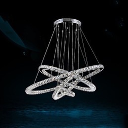 Lustre suspendu en cristal K9 transparent, 4 anneaux ronds, grand anneau (blanc chaud), autre (blanc froid)