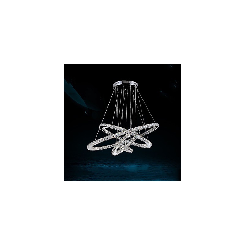 Lustre suspendu en cristal K9 transparent, 4 anneaux ronds, grand anneau (blanc chaud), autre (blanc froid)