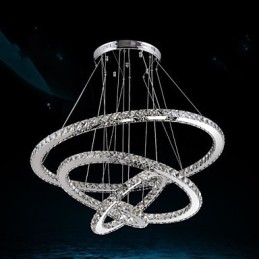 Lustre suspendu en cristal K9 transparent, 4 anneaux ronds, grand anneau (blanc chaud), autre (blanc froid)