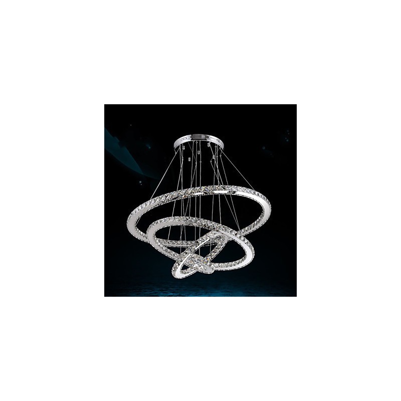 Lustre suspendu en cristal K9 transparent, 4 anneaux ronds, grand anneau (blanc chaud), autre (blanc froid)