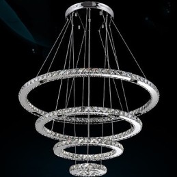 Lustre suspendu en cristal K9 transparent, 4 anneaux ronds, grand anneau (blanc chaud), autre (blanc froid)