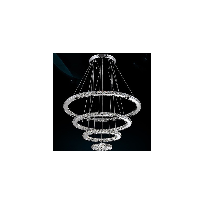 Lustre suspendu en cristal K9 transparent, 4 anneaux ronds, grand anneau (blanc chaud), autre (blanc froid)