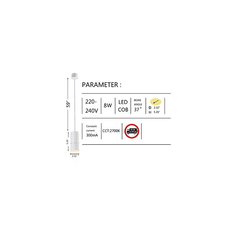 Mini suspension GE 05032 8 W 136 mm 1 ampoule Blanc poudré avec aluminium