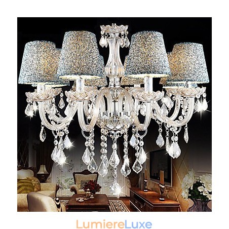 Lustre en cristal transparent K9 avec abat-jour inclus Lustre en cristal transparent K9 avec abat-jour inclus