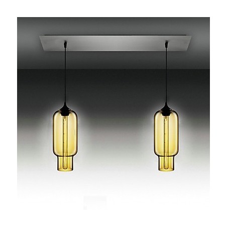 Suspension moderne en verre transparent à 2 lumières, design à bulles, finition galvanoplastie Suspension moderne en verre transparent à 2 lumières, design à bulles, finition galvanoplastie