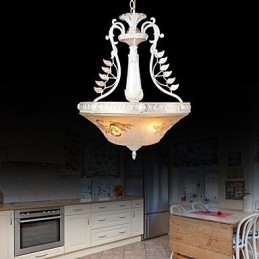 Suspension blanche à trois lumières avec abat-jour en verre doré à la main, style rétro européen classique