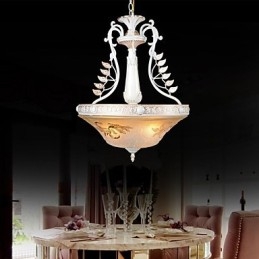 Suspension blanche à trois lumières avec abat-jour en verre doré à la main, style rétro européen classique