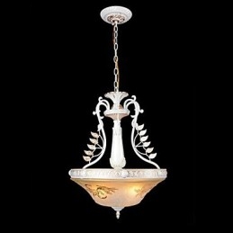 Suspension blanche à trois lumières avec abat-jour en verre doré à la main, style rétro européen classique