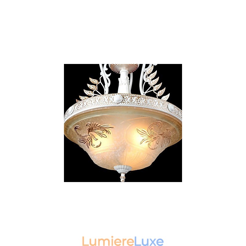 Suspension blanche à trois lumières avec abat-jour en verre doré à la main, style rétro européen classique