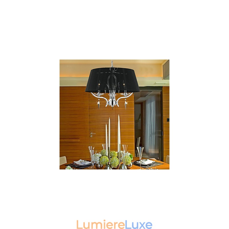 Lustre en cristal élégant à 3 lumières avec abat-jour noir