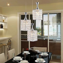 Lustre suspendu à 3 lumières avec cadre en métal et cristal K9, ampoule incluse