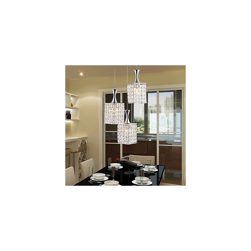 Lustre suspendu à 3 lumières avec cadre en métal et cristal K9, ampoule incluse