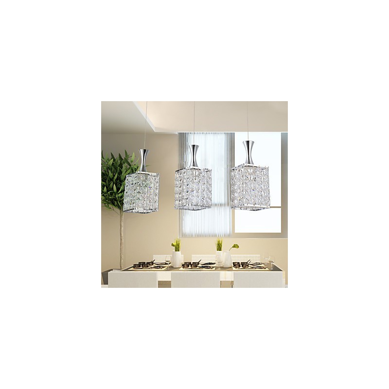 Lustre suspendu à 3 lumières avec cadre en métal et cristal K9, ampoule incluse