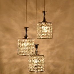 Lustre suspendu à 3 lumières avec cadre en métal et cristal K9, ampoule incluse