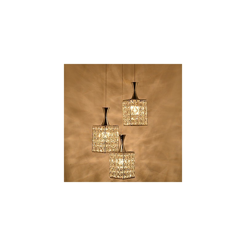 Lustre suspendu à 3 lumières avec cadre en métal et cristal K9, ampoule incluse