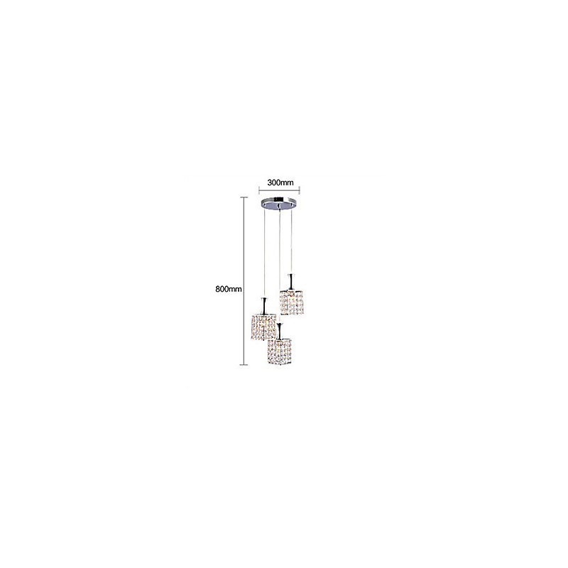 Lustre suspendu à 3 lumières avec cadre en métal et cristal K9, ampoule incluse