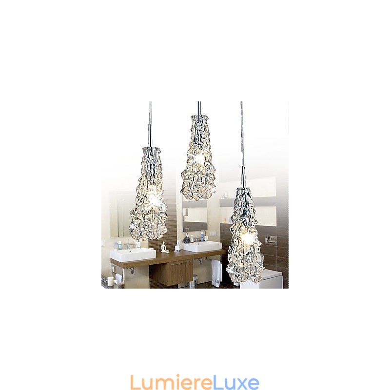 Lustre 3 lumières en verre transparent classique Tradition