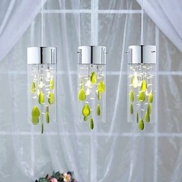 Suspension artistique en cristal avec décorations vertes et culot d'ampoule G4