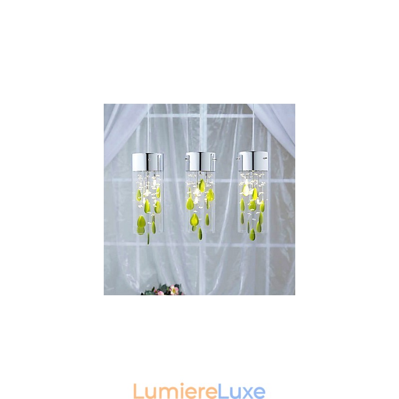 Suspension artistique en cristal avec décorations vertes et culot d'ampoule G4