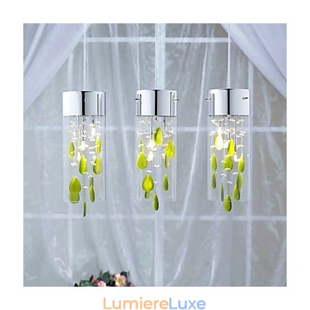 Suspension artistique en cristal avec décorations vertes et culot d'ampoule G4 Suspension artistique en cristal avec décorations vertes et culot d'ampoule G4