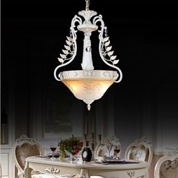 Suspension blanche à deux lumières, abat-jour en verre à motif doré à la main, style rétro européen classique
