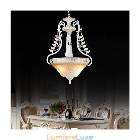 Suspension blanche à deux lumières, abat-jour en verre à motif doré à la main, style rétro européen classique Suspension blanche à deux lumières, abat-jour en verre à motif doré à la main, style rétro européen classique