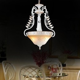 Suspension blanche à deux lumières, abat-jour en verre à motif doré à la main, style rétro européen classique