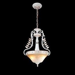 Suspension blanche à deux lumières, abat-jour en verre à motif doré à la main, style rétro européen classique