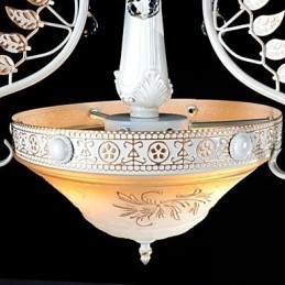 Suspension blanche à deux lumières, abat-jour en verre à motif doré à la main, style rétro européen classique