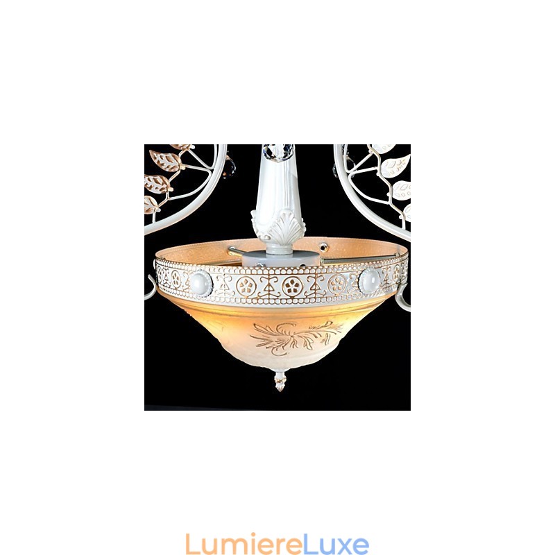 Suspension blanche à deux lumières, abat-jour en verre à motif doré à la main, style rétro européen classique