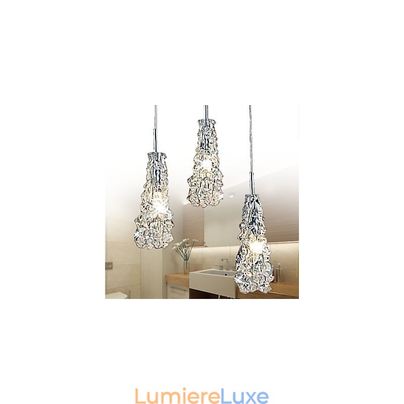 Lustre 3 lumières en verre transparent classique Tradition