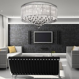 Élégante suspension en cristal à 8 lumières avec abat-jour cylindrique