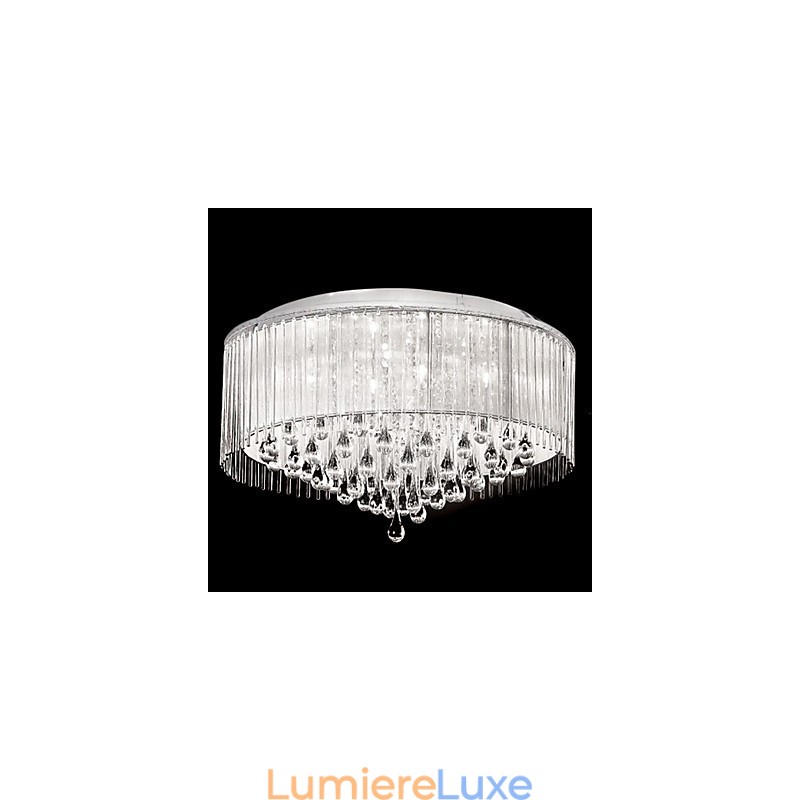 Élégante suspension en cristal à 8 lumières avec abat-jour cylindrique