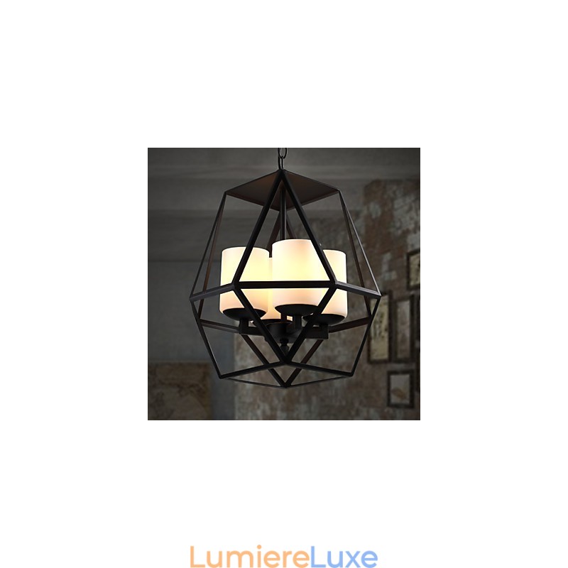 Lustre moderne en fer noir vintage Americange de haut niveau, lustre à 4 lumières
