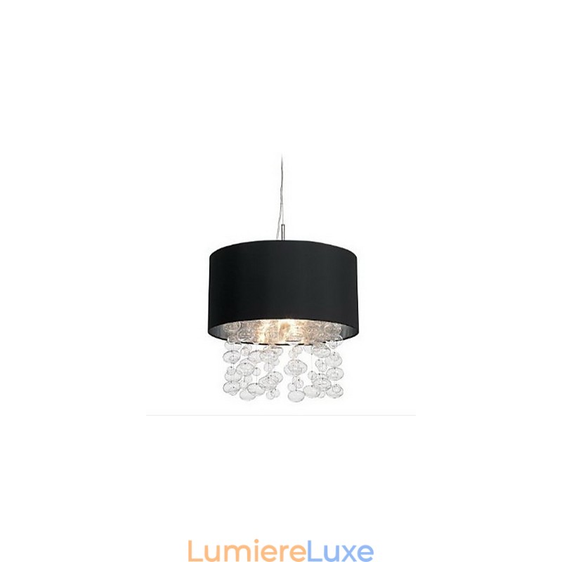 Suspension moderne à 7 lumières et abat-jour tambour en tissu noir (base)