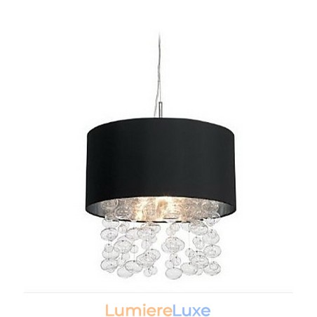Suspension moderne à 7 lumières et abat-jour tambour en tissu noir (base) Suspension moderne à 7 lumières et abat-jour tambour en tissu noir (base)
