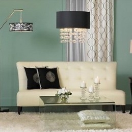 Suspension moderne à 7 lumières et abat-jour tambour en tissu noir (base)