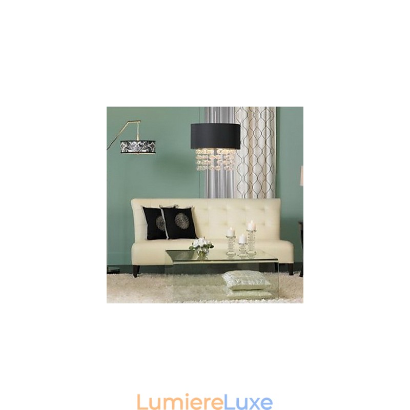 Suspension moderne à 7 lumières et abat-jour tambour en tissu noir (base)