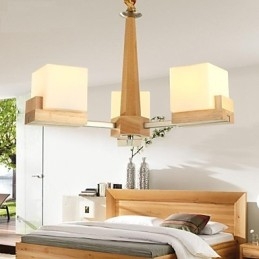 Suspension en chêne à trois lumières en chêne et verre