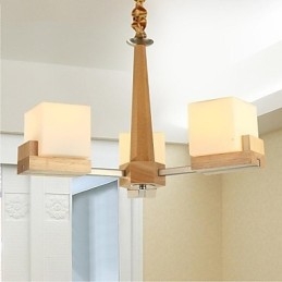 Suspension en chêne à trois lumières en chêne et verre