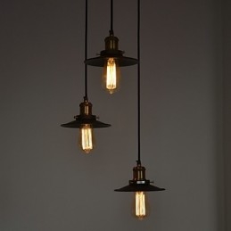 Suspension vintage à 3 lumières avec abat-jour en fer