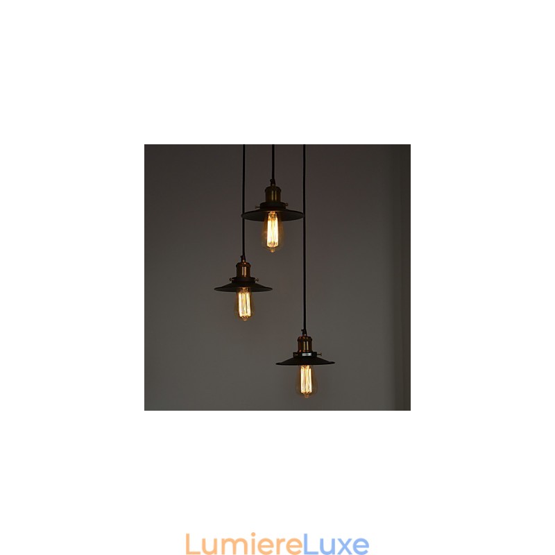 Suspension vintage à 3 lumières avec abat-jour en fer