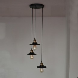 Suspension vintage à 3 lumières avec abat-jour en fer
